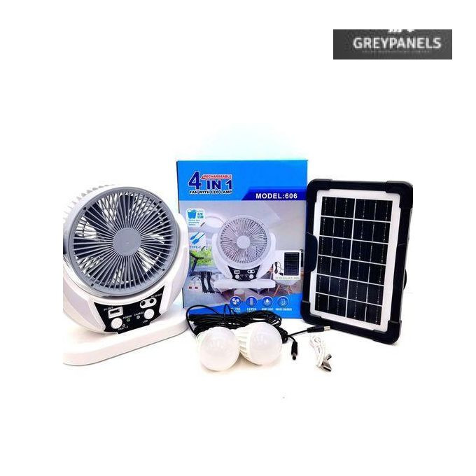 4-in-1 Electric Rechargeable Solar Fan + 2Bulbs